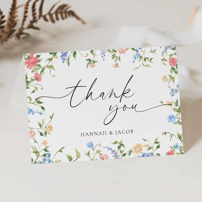 Carte De Remerciements Élégant Fleur sauvage Floral Mariage (Créateur téléchargé)