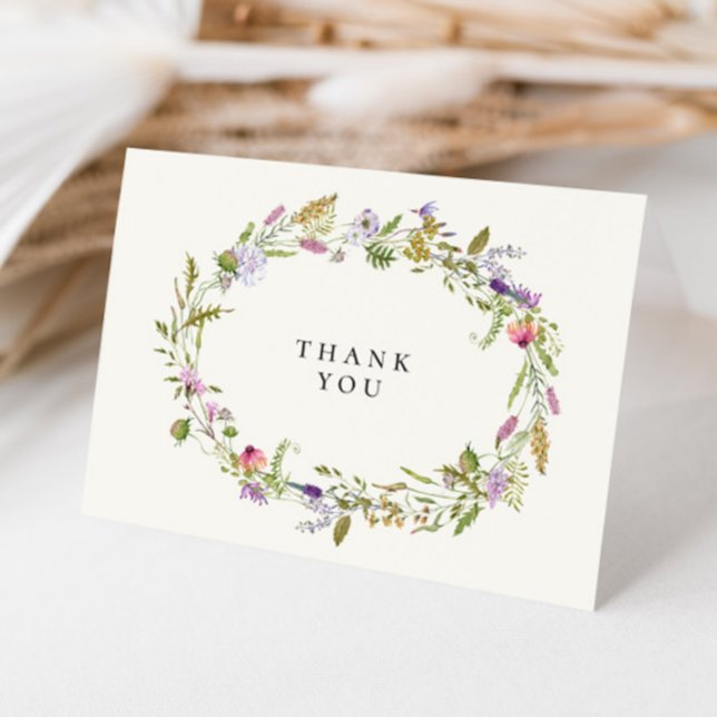 Carte De Remerciements Élégant Fleur sauvage Jardin Mariage de couronne (Créateur téléchargé)