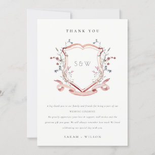 Carte De Remerciements Élégant Fleur sauvage rose  Mariage d'aquarelle de
