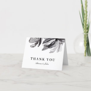 Carte De Remerciements Elégant Fleurs Fumées Mariage noir