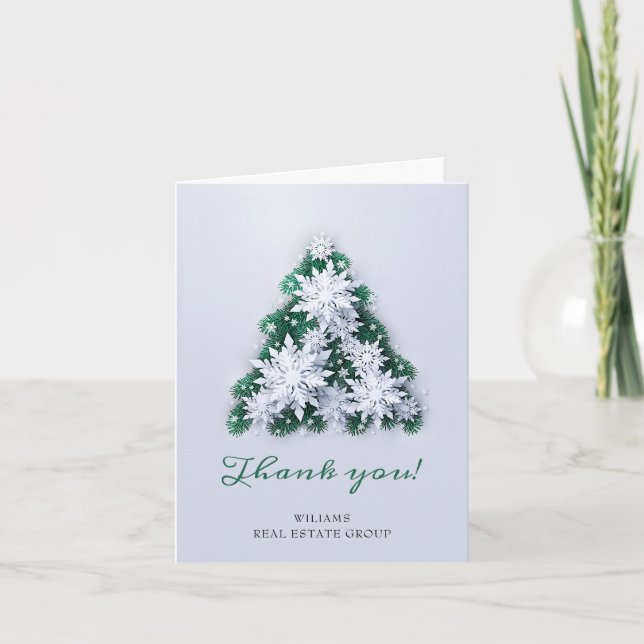 Carte De Remerciements Élégant Flocon de neige Noël Arbre de voeux vacanc (Devant)