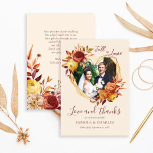 Carte De Remerciements Élégant Floral Boho Tombez amoureux Photo Mariage