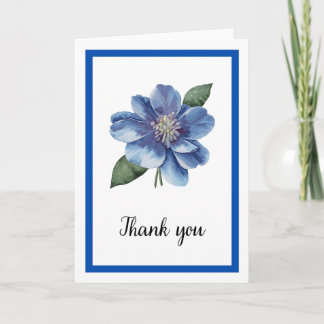 Carte De Remerciements Élégant floral botanique bleu intérieur vide