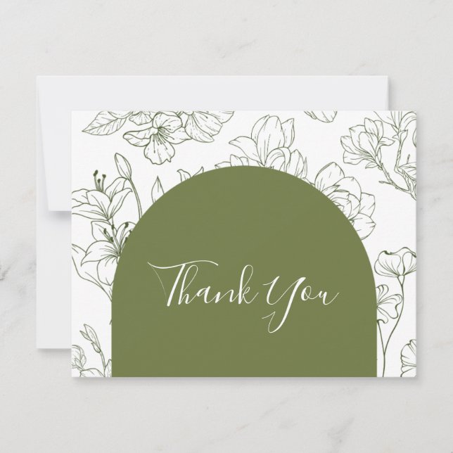 Carte De Remerciements Élégant floral botanique vert sauge mariage  (Devant)