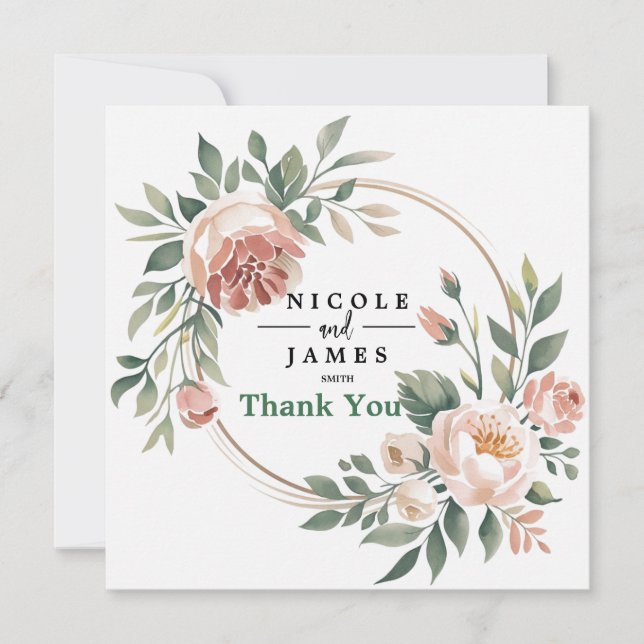 Carte De Remerciements Élégant floral de pêche d'eucalyptus (Devant)