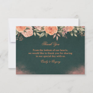 Carte De Remerciements Élégant floral vert foncé