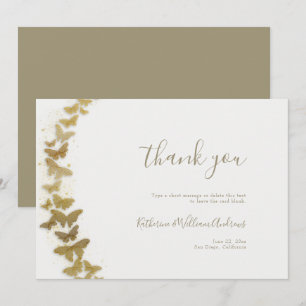 Carte De Remerciements Élégant Formal Moderne Papillons Or Mariage Tha