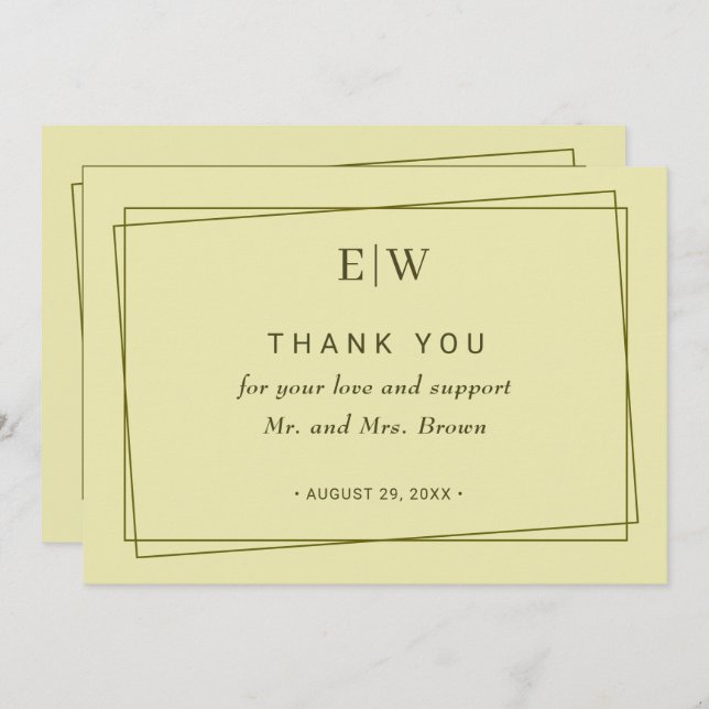 Carte De Remerciements Elegant Frame on Celestial Yellow Monogram Wedding (Devant / Derrière)