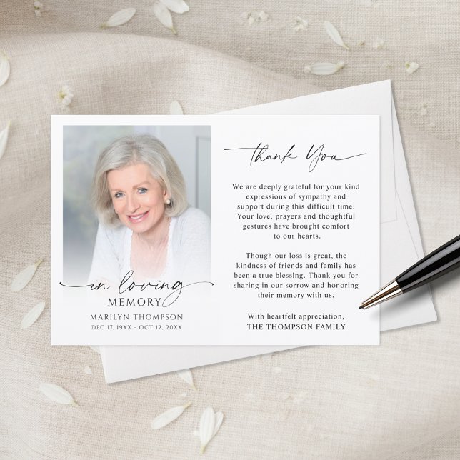 Carte De Remerciements Elegant Funeral Memorial Photo In Loving Memory (Créateur téléchargé)