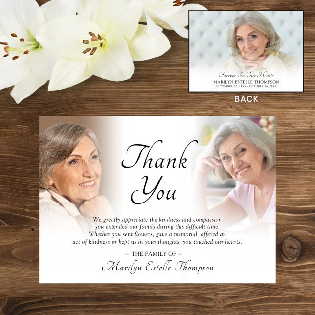 Carte De Remerciements Elegant Funeral Memorial Thank You 3 Photos (Créateur téléchargé)