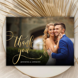 Carte De Remerciements Élégant Gold Calligraphy Script 2 Mariage photo