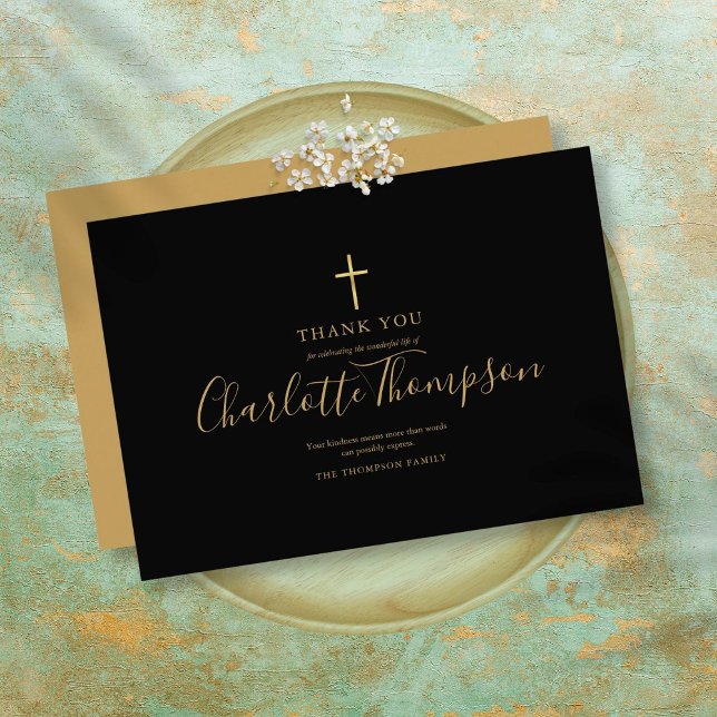 Carte De Remerciements Elégant Gold Cross Memorial Funeral Simple (Créateur téléchargé)