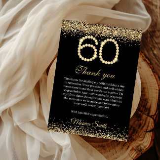 Carte De Remerciements Elegant Gold Diamonds 60th Birthday Thank you Card