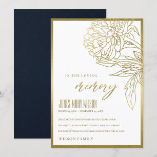 CARTE DE REMERCIEMENTS ÉLÉGANT GOLD FOIL FAUX SYMPATHIE FLORALE MÉMORIAL 