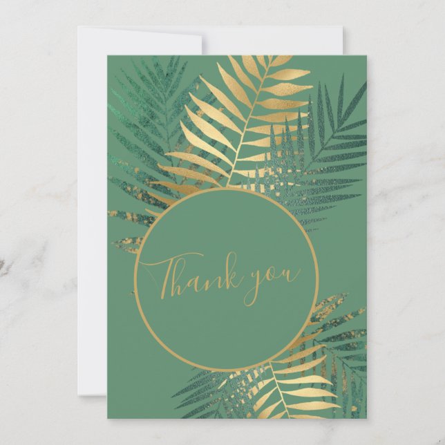 Carte De Remerciements Elegant Gold & Green Tropical Plante photo Mariage (Devant)