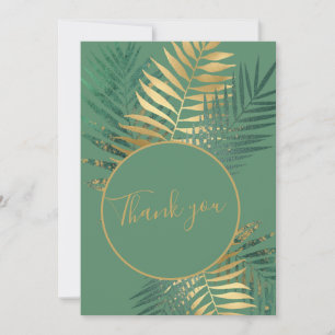 Carte De Remerciements Elegant Gold & Green Tropical Plante photo Mariage