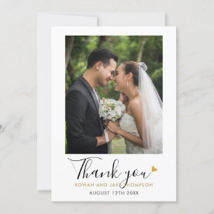 Carte De Remerciements Elégant Gold Heart Script Mariage Photo