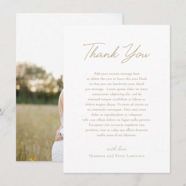 Carte De Remerciements Elegant Gold Photo Mariage classique (Devant / Derrière)