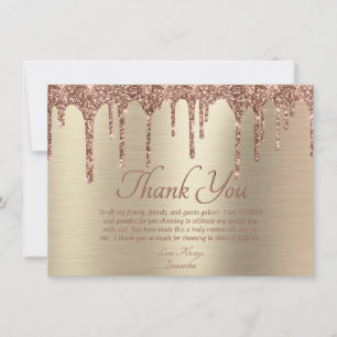 Carte De Remerciements Elégant Gold Rose Parties scintillant or Drithday