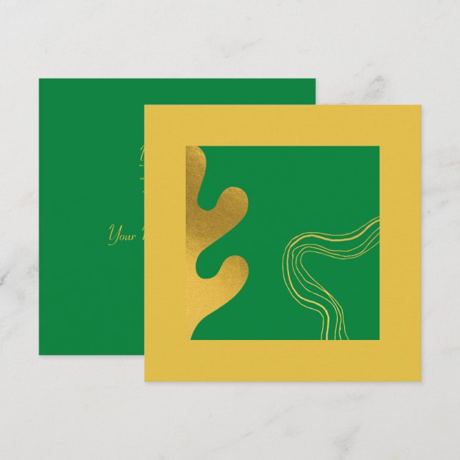 Carte De Remerciements Élégant Gold Royal Green Abstrait (Devant / Derrière)