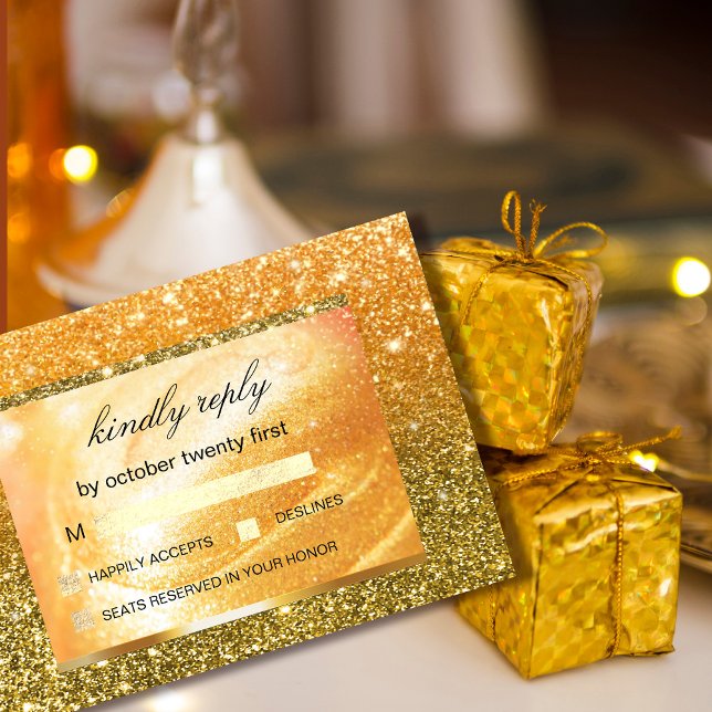 Carte De Remerciements Elegant Gold RSVP | Parties scintillant et Pearl (Elegant Gold RSVP | Glitter and Pearl Thank You Card #zazzlemade #holiday #christmasrsvp #glitter)