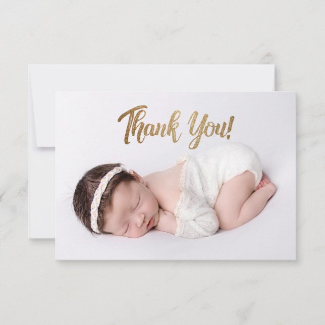 Carte De Remerciements Elégant Gold Script Custom Baby Girl Photo (Devant)