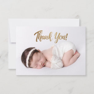 Carte De Remerciements Elégant Gold Script Custom Baby Girl Photo