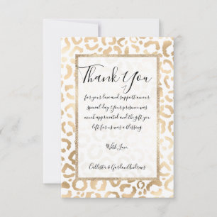 Carte De Remerciements Elegant Gold White Leopard Cheetah Animal Print