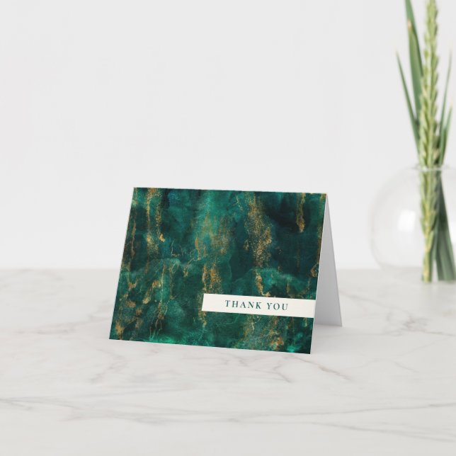 Carte De Remerciements Elegant Green Gold Watercolor (Devant)