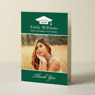 Carte De Remerciements Elégant Green Personnalisé Graduation Photo