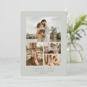 Carte De Remerciements Élégant gris-vert minimal 4 Mariage photo plat