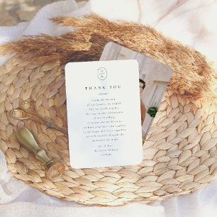 Carte De Remerciements Élégant Initiales noir & blanc Mariage photo