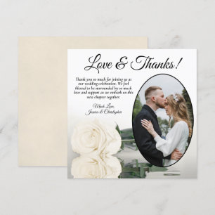 Carte De Remerciements Élégant ivoire blanc rose ovale Mariage photo