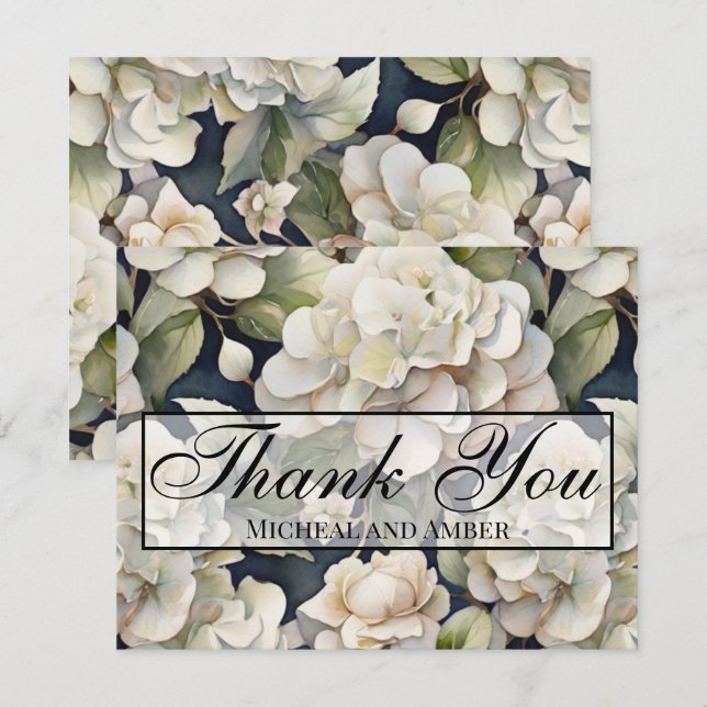 Carte De Remerciements Elégant ivoire rose marine couleur aquarelle fleur (Devant / Derrière)