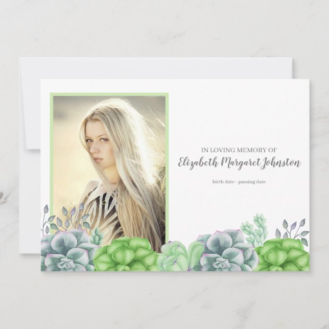 Carte De Remerciements Elégant Jardin Succulent Dans L'Amour Mémoire Funé (Devant)