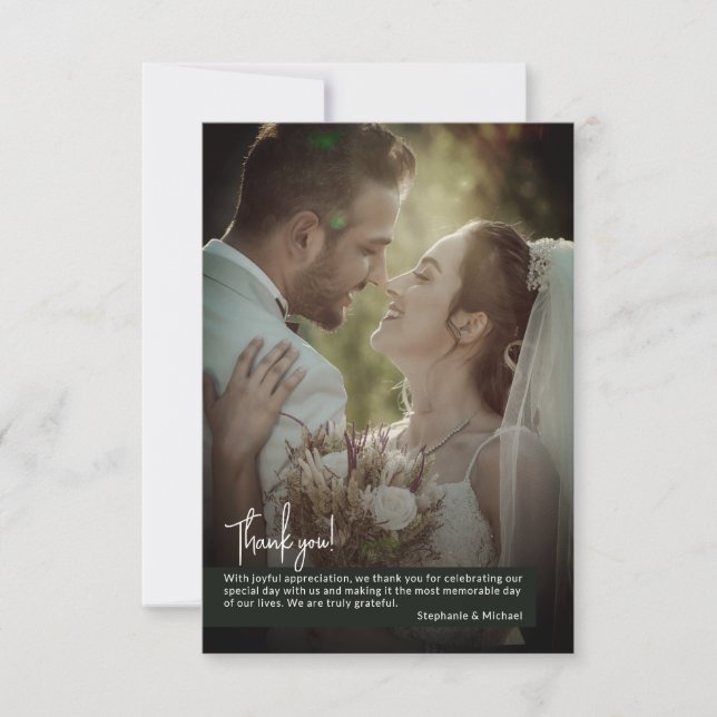 Carte De Remerciements Elegant Jet Black Photo Banner Mariage (Devant)