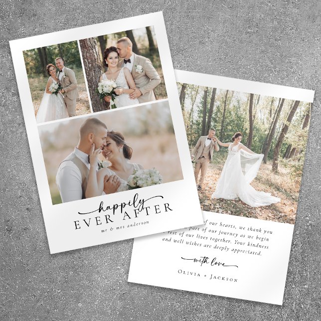 Carte De Remerciements Elégant Joyeux Jamais Après Script Mariage Photo (Créateur téléchargé)