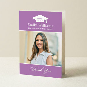 Carte De Remerciements Élégant Lavande Personnalisée Photo Graduation
