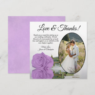 Carte De Remerciements Élégant Lilac Rose violet avec Mariage photo ovale
