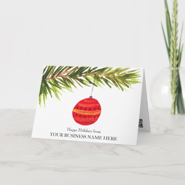 Carte De Remerciements Élégant logo d'entreprise QR Code Bauble Noël (Devant)