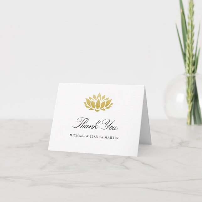 Carte De Remerciements Elégant Lotus Or Fleur mariage personnalisé (Devant)