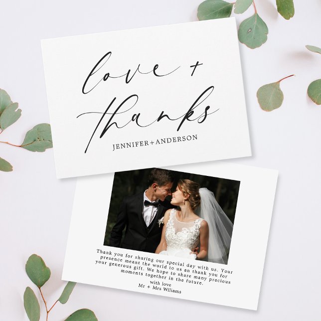 Carte De Remerciements Elegant Love and Thanks Script Photo Mariage (Créateur téléchargé)