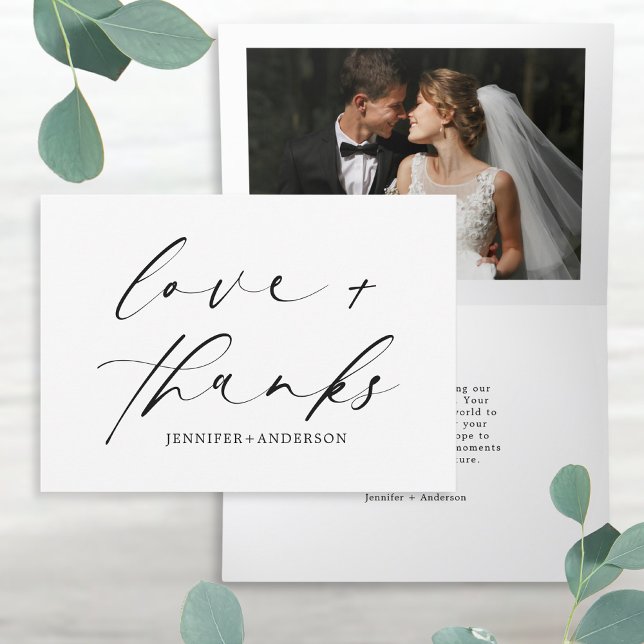 Carte De Remerciements Elegant Love and Thanks Script Photo Mariage (Créateur téléchargé)