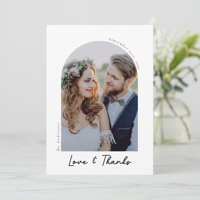 Carte De Remerciements Elegant Love & Thanks Mariage photo (Debout devant)