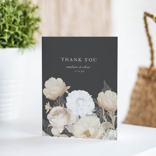 Carte De Remerciements Élégant Mariage à la terre fleurie gris foncé