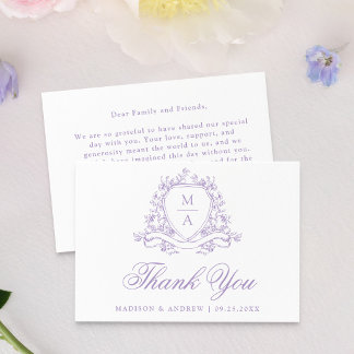 Carte De Remerciements Élégant Mariage à Monogramme Floral de Lavande