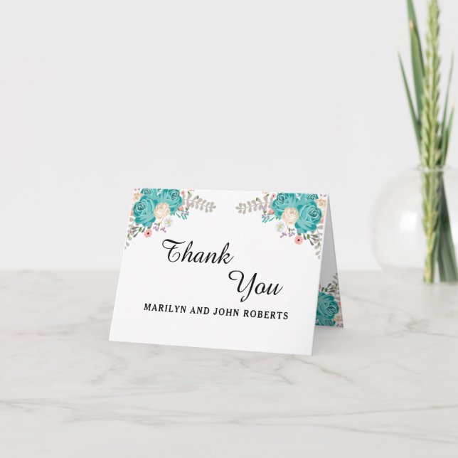 Carte De Remerciements Elégant mariage bleu aquarelle Fleurs sur mesure (Devant)