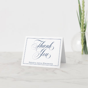 Carte De Remerciements Elégant Mariage bleu et blanc de la marine