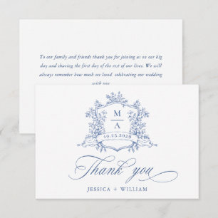 Carte De Remerciements Élégant Mariage couleur bleu couleur orné victorie