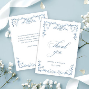 Carte De Remerciements Élégant Mariage couleur bleu couleur orné victorie